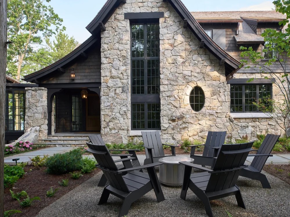 copper-creek-fire Modern entry design with mixed stone and brick material combinations